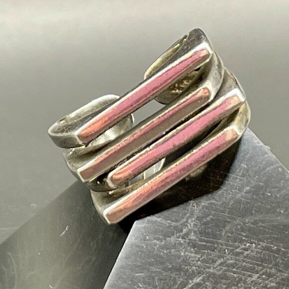Silver Tone Wrapped Square Front Layered Adjustable Boho Ring #1233 - Picture 5 of 9